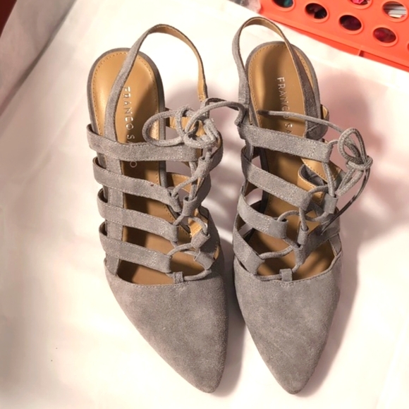 Franco Sarto Shoes - FRANCO SARTO Avalon Gray Suede Lace-Up Slingback Caged Heels Size 9